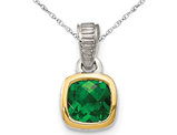 2/5 Carat (ctw) Princess Cut Lab Created Emerald Pendant Necklace in Sterling Silver with Chain